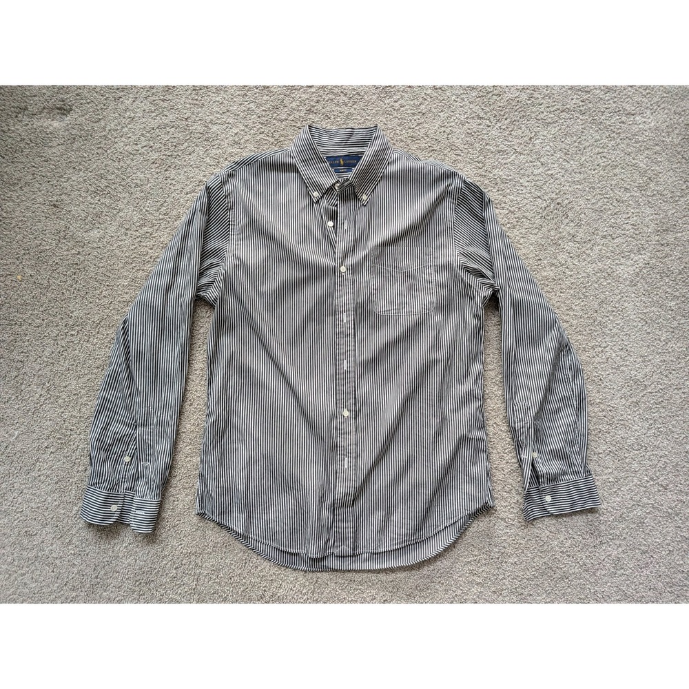 Ralph Lauren Button Down Shirt Mens Small Cotton Blue White Stripe Slim Fit